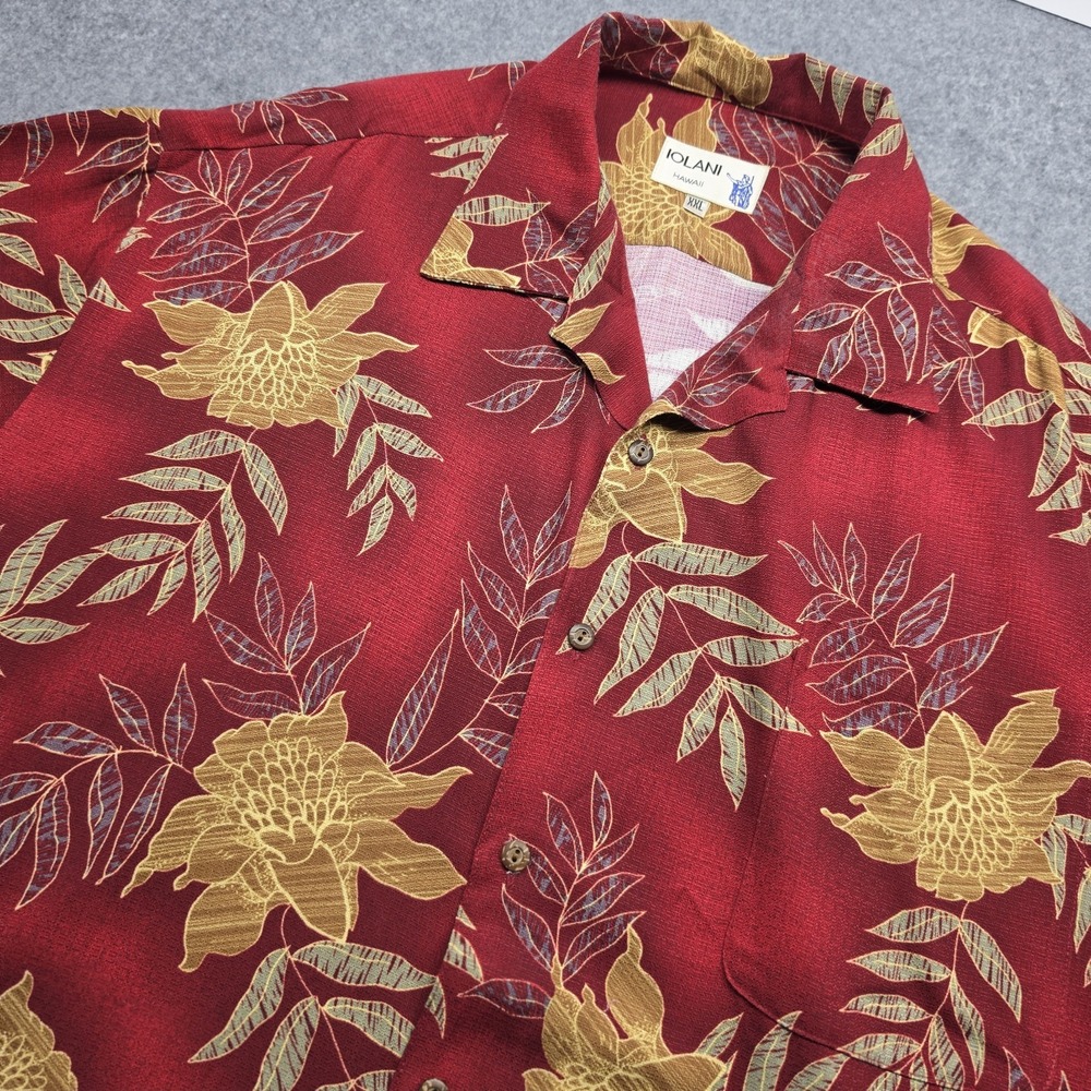 VTG Iolani Hawaiian Aloha Shirt XXL Burgundy  Floral 100 Rayon USA